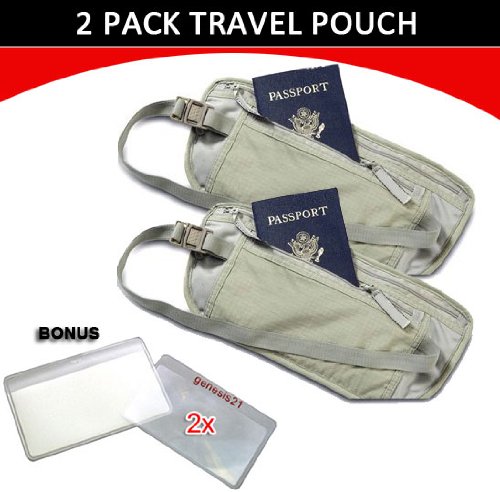 Travel Pouch Compact Security/ Hidden Money Waist Belt - 2 Pack + BONUS