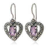 51Vpft0y%2B6L. SL160  Sterling Silver Marcasite and Amethyst Heart Wire Earrings