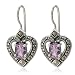 Sterling Silver Marcasite and Amethyst Heart Wire Earrings