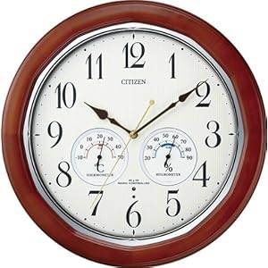 【クリックで詳細表示】CITIZEN (シチズン) 掛時計 ネムリーナインフォートW 電波時計 温度計付 湿度計付 木枠 8MY464-006