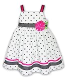 Good Lad Toddler Girls 2T-4T Polka Dot Ribbon Rose Sun Dress, White/Black