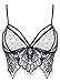 Wink Gal Women's Floral Strappy Longline Sheer Lace Bralette Transparent Fringe Tank Cami Crop Tops Black Medium