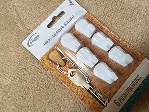 6 Push Pin Hooks Great for Keys and Jewelry (White)