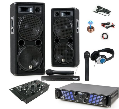 2000W PA Set Boxen Verstärker Mixer Funkset DJ-150