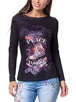 Peace & Love Camiseta Manga Larga (Negro)