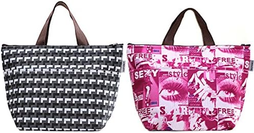 GRFOODS Waterproof Lunch Bag Tote Insulated Cooler Carry Bag for Travel and Picnic (Colorful Flower, 2 Pack)