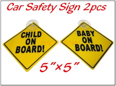 WennoW® "2 pcs Car Safety Signs Baby on Board ! & Child on Board ! 5""X5"" Yellow