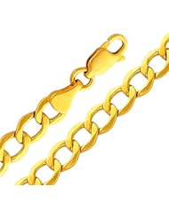 14K Yellow Gold 4.9mm Concave Curb Cuban Chain Bracelet with Lobster Claw Clasp - 7.5" Inches
