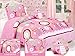 Twin Owl Friends Comforter Set with Matching Sham and Toy Pillow Hot Pink, White, Green, Yellow, Blue.