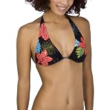 Xhilaration® Juniors Hibiscus Triangle Bikini Swim Top - Black with Pink Flowers XL
