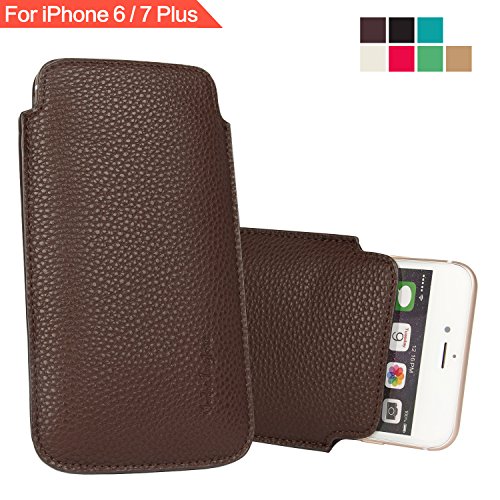 IPhone 6 6S Plus 5.5 Sleeve , [ ULTRA SLIM ] Elastic Pull Strap , Synthetic Leather Protective Sleeve Pouch Cover Case , Professional Executive Case Design . - Brown