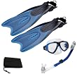 Cressi Palau Long Fins, Focus Mask, Dry Snorkel, Snorkeling Gear Package