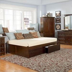 King Atlantic Furniture Concord Platform Bed with 2 Flat Panel Footboards in Antique Walnut