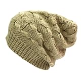 Beige Thick Oversized Slouchy Cable Knit Beanie Cap Hat