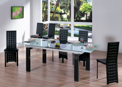 Stunning Modern Extended Frosted Tempered Glass Dining Table with 6 Chairs Set
