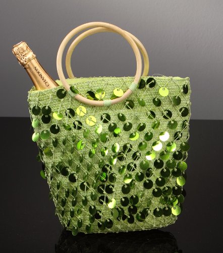 Trendy Strandtasche mit Pailetten, aus festem Bast in gr&uuml;n