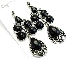 Victorian Black Lucite Beads Tear Drop Dangle Earrings