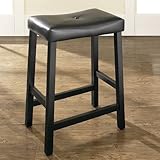 (Set of 2) Upholstered Saddle Seat Bar Stool in Black Finish with 24 Inch S ....