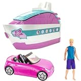 Barbie Party Cruise Boat with Barbie Glam Convertible and Ken Doll Bundle