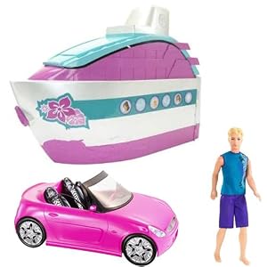 Barbie Party Cruise Boat with Barbie Glam Convertible and Ken Doll Bundle by