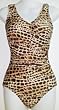 Tan Animal Shirred Front Missy Swimsuit by In Gear. Sizes 8-16
