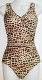IMAGE OF Tan Animal Shirred Front Missy Swimsuit by In Gear. Size 12