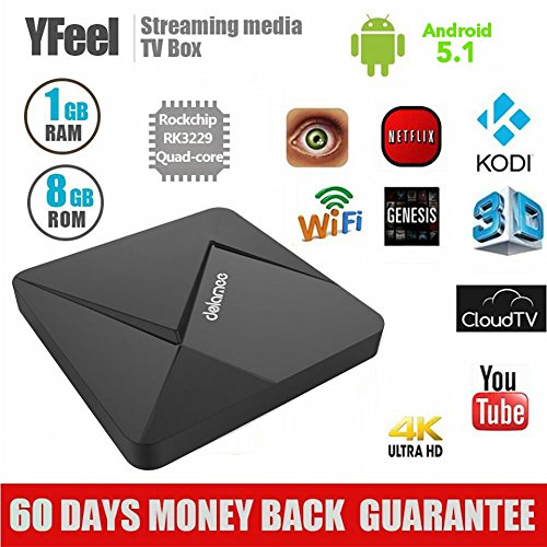 (2016 Newest) DOLAMEE D5 Android TV Box 1GB /8GB Rockchip RK3229 Quad-core 2.4G Wifi Buetooth 4.0 32bit Android 5.1 with 1000M LAN Kodi 16.1 Fully Loaded 4K Streaming Media Player