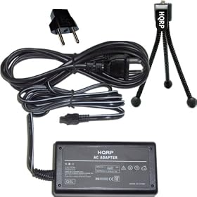 HQRP Replacement AC Power Adapter for Sony HandyCam DCR-SR40, DCR-SR42, DCR-SR45, DCR-SR42A Camcorder - (incl. USA Plug & Euro Adapter) plus HQRP Black Mini Tripod