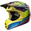 Fox Racing Race Men's V2 MX Motorcycle Helmet w/ Free B&F Heart Sticker Bundle - Green/Blue
