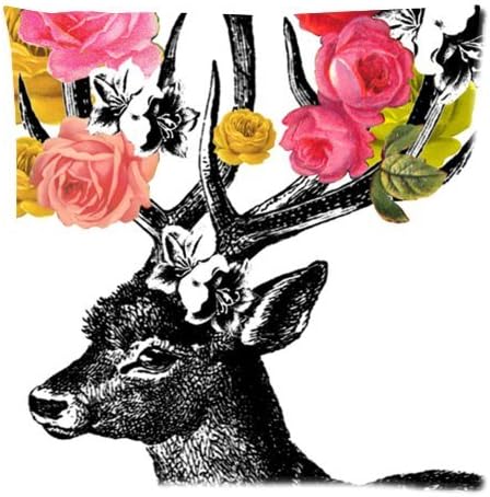 Deer Antlers With Roses Flower Deer Head Print Buck Animal Zippered Pillow Case Decor Cushion Covers Square 18*18 Inch (Twin Sides)