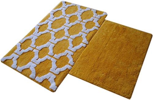 Set of 2 Bath Rugs Made of Pure Cotton Cocup Bath Rug Size 21" X 34" / 17" X 24" - By Trendsetter Homez (Yellow)