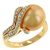 Gold South Sea Pearl Ring with Pave Diamonds .23cttw