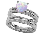1.35 cttw 925 Sterling Silver Lab Created Round Opal Engagement Wedding Set