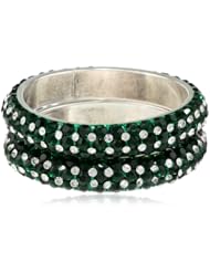 Chamak by priya kakkar Set of 2 Handmade Covered in Emerald Green and White Crystal Bangle Bracelet, 7.5"
