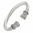 Silvertone Clear Rhinestone Wire Cuff Bangle Bracelet Fashion Jewelry