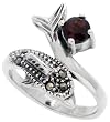 Sterling Silver Marcasite Dolphin Ring, w/ Brilliant Cut Ruby CZ, 3/4" (19mm) wide