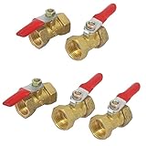 uxcell　ボールバルブ　レッドハンドルレバー　空気調節　3/8BSP － 3/8BSPメス　ネジ　5個入り