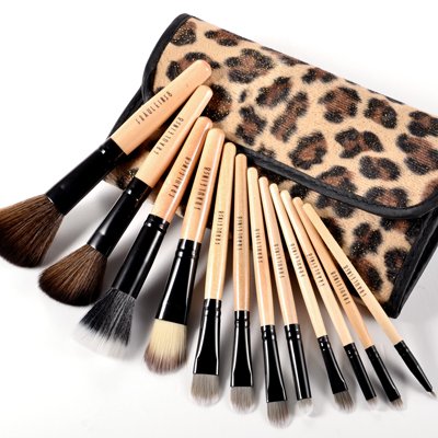 Fraulein38 12 Pcs Portable Wooden Handle Makeup Brushes Set w/Leopard Case New
