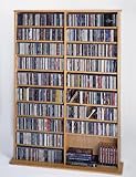 High Capacity Double Width Multimedia Storage Rack in Oak Finish