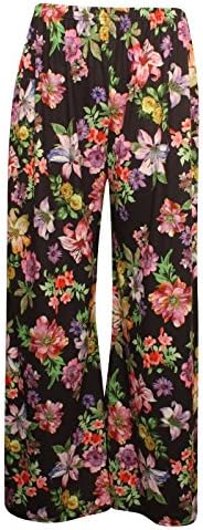 MY MODA Women's Elasticated Waist Stretchy Palazzo Floral Trouser Pant XXXL 24-26 Multi Black Floral