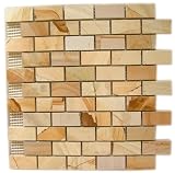 Brick Pattern Teakwood Marble 1' X 2' Polished Mosaics Meshed on 12' X 12' Tiles for Bathroom Flooring, Kitchen Backsplash. Limited Quantity Available Order Now
