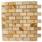 1x2BRICKTEAKWOODMARBLEPolishedMosaicTileMeshedon12x12sheets-FREESHIPPING-PACKOF3