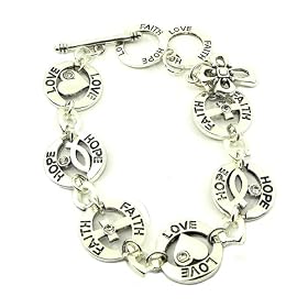 Silver Religious Cross Charm Toggle Bracelet Fashion Jewelry