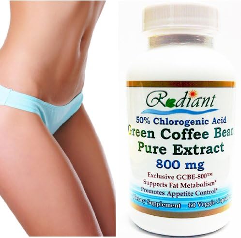 Radiant Green Coffee Bean Extract 50% Chlorogenic Acid 800mg Veggie Cap Zero Fillers, Binders or Artificial Ingredients