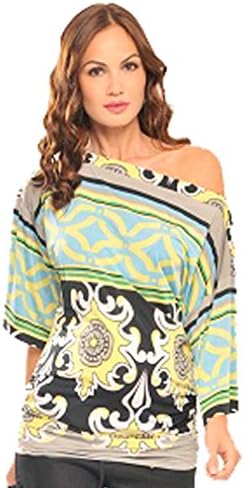 Olian Mila Boatneck Provence Maternity Top - Green/Yellow - X-Small/Small