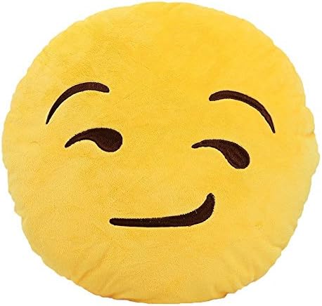Lomoy 12.6" (32cm) Cute Soft Round Emoji Smiley Emotion Yellow Pillow Sofa Cushion Stuffed Toys Curl lip