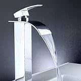 Single Handle Waterfall Bathroom Vanity Sink Centerset Lavatory Faucet, Tall Chrome