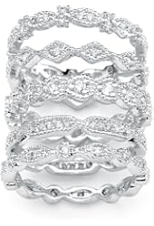 Round White Cubic Zirconia Silvertone Stack Eternity Bands 5-Piece Set