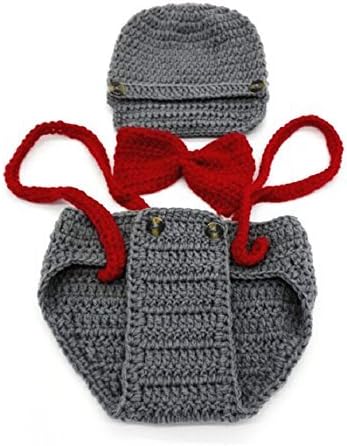 Wolkstore Cute Newborn Costume Crochet Outfits Baby Photograph Props (gray+red) by Wolkstore