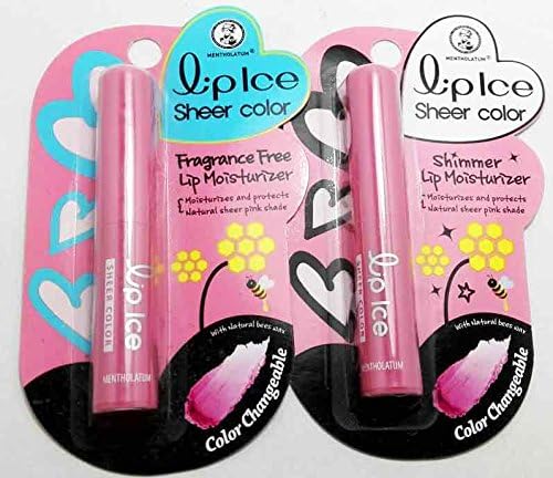Mentolatum Lip Ice (Fragrance Free Color Changeable & Sheer Color Shimmer) Lip Moisturizer, 2 G x 2 pcs